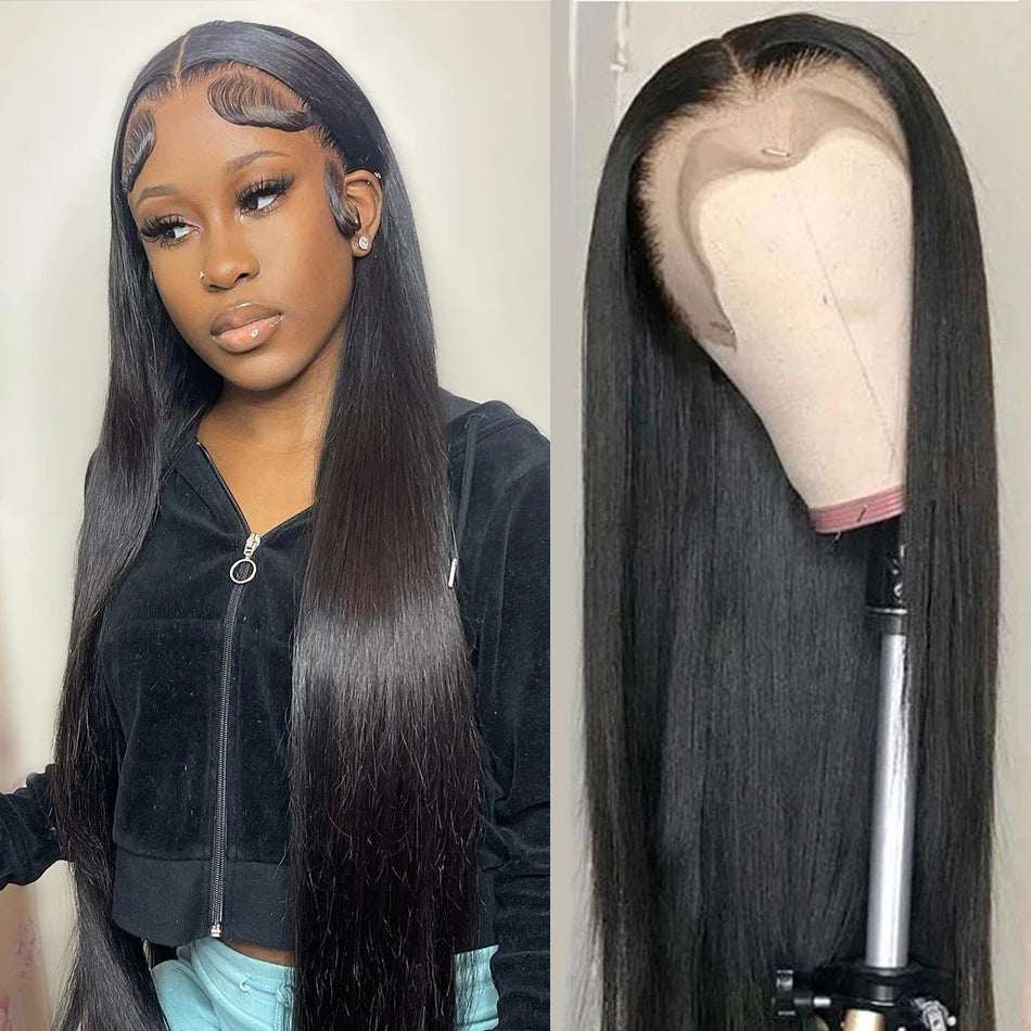Real human hair wig with black straight lace hair set, natural style, 8 to 30 inches length