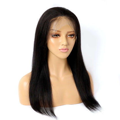 Real human hair wig lace set black straight hair natural style