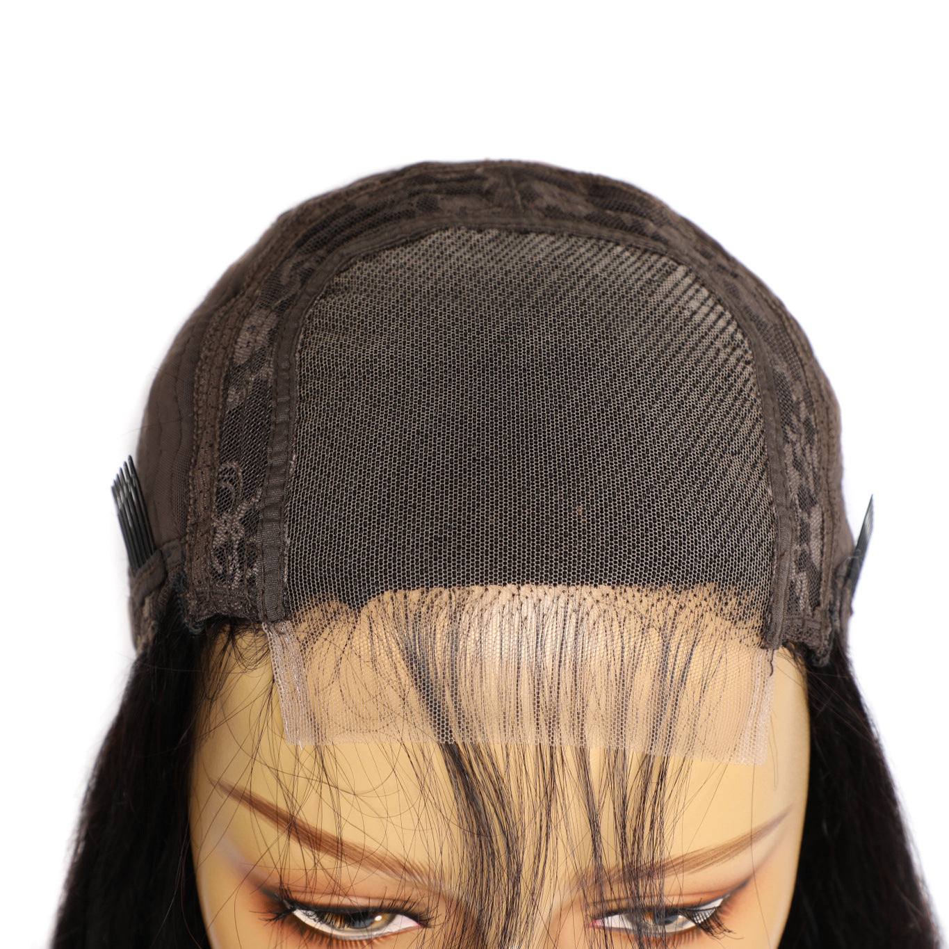 Black real human hair wig lace front with natural straight style